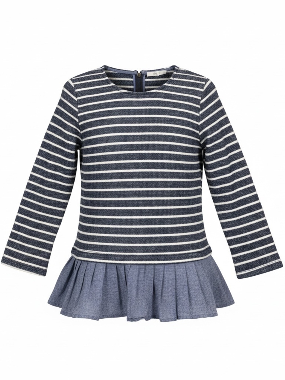 THML Medium Striped Peplum Top Blue White 3/4 Sleeve 100% Cotton Preppy Nautical